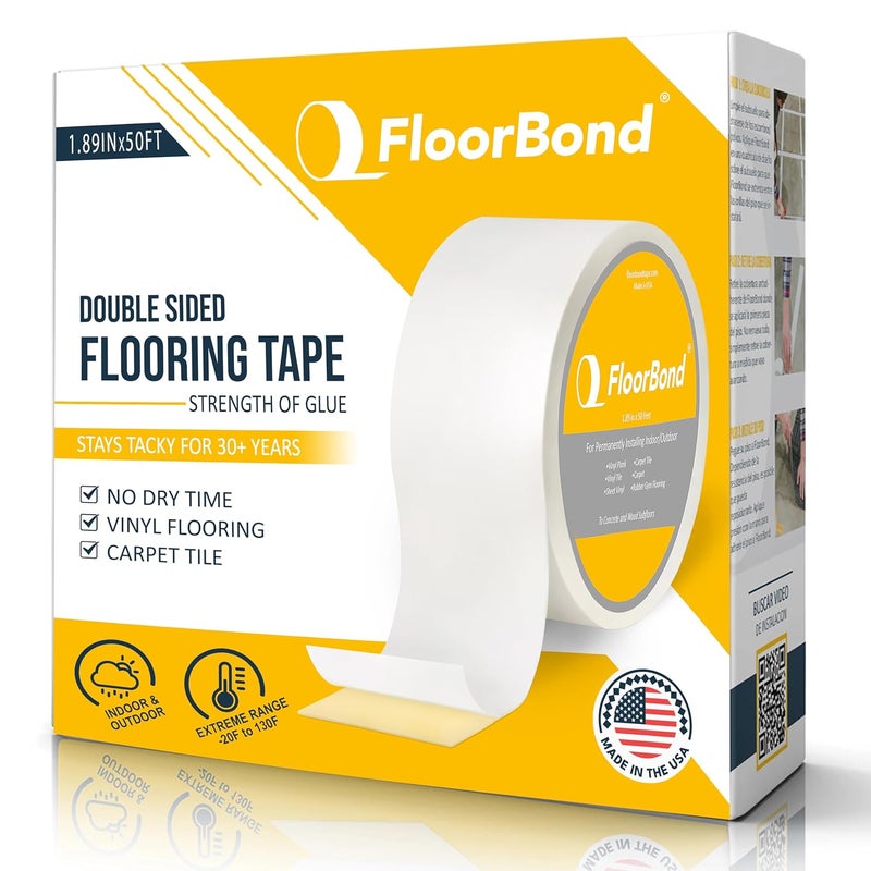 FloorBond شريط لاصق مزدوج الجوانب للاستخدام الثقيل لشريط السجاد للأرضيات المرنة والفينيل، بلاط السجاد، العشب الصناعي، بلاط الصالة الرياضية الرغوي، بلاط الصالة الرياضية المطاطي، سهل التركيب، قبضة قوية للغاية - Image 1